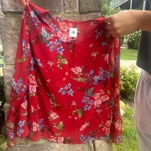 CAbi Red Flowy 3/4 Sleeve Blouse